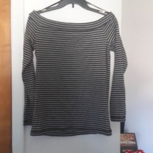 Off the shoulder long sleeved striped shirt